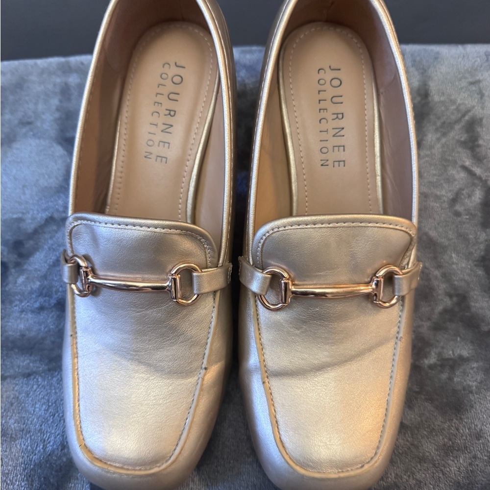 Journee Collection Women's Metallic Gold Loafers